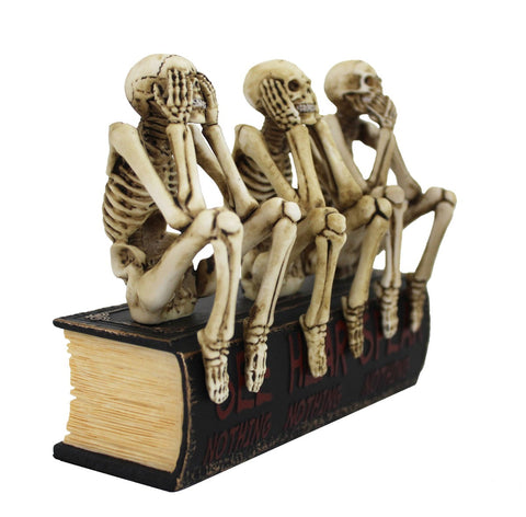 Three See No Evil Skeletons on Book Resin Statue, Hand-Painted Gothic Decor