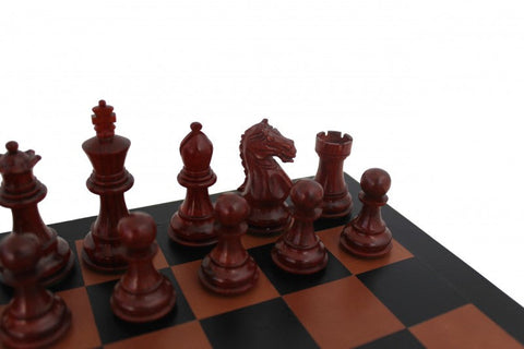 Mahogany Chess Set with Genuine Leather Board, Handmade in Italy Weighted Pieces