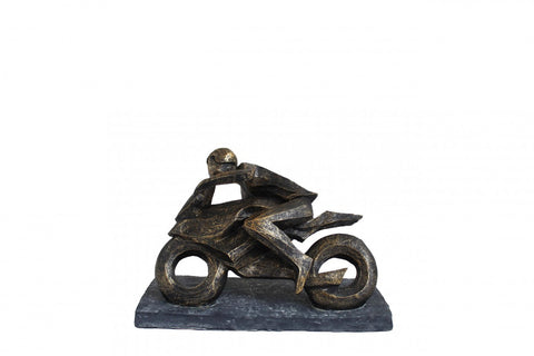 Bronze Resin Motorcycle Rider Statue, Italian Art Figurine, Biker Gift