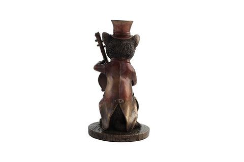 Steampunk Cat Bass Guitar Statue, Bronze Resin Figurine, 13 cm, Italian Made