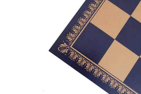 Gold Blue Faux Leather Chess Board, Handcrafted in Italy, 45x45 cm, 5 cm Squares