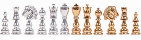 Handmade Brass Chess Set, Gold & Silver Plated, Italian Elm Wood Board