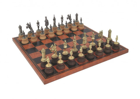 Camelot Metal & Wood Chess Set, Medieval Faux Leather Board, Italian Made, 40cm