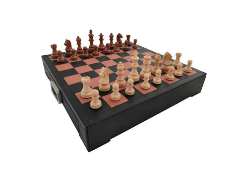 Luxury Wooden Chess Set, Leather Board & Drawer, Weighted Pieces, Handmade Italy