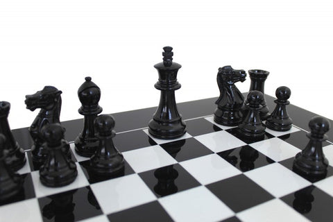 Handmade Wooden Chess Set, Lacquered Board, Weighted Pieces, 40cm, Italy