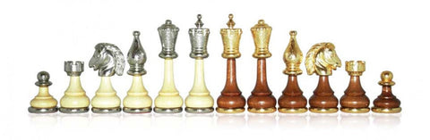 Italian Handcrafted Chess Pieces Set, Metal & Wood, Gold/Silver, King 10 cm