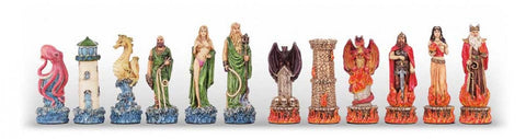 Water vs Fire Chess Pieces Set, Hand-Painted Resin, 8cm King, Made in Italy