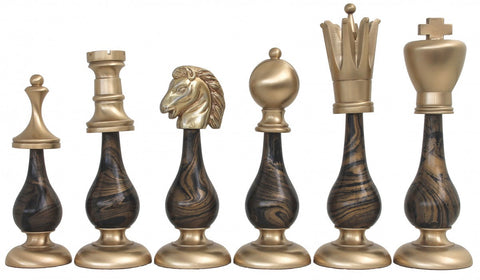 Luxury Large Brass & Wood Chess Pieces, Gold/Silver Plated, Italy, King 21cm