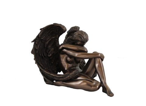 Winged Woman Bronze Resin Statue, Handcrafted Sculpture, 17x14x12 cm, Italy