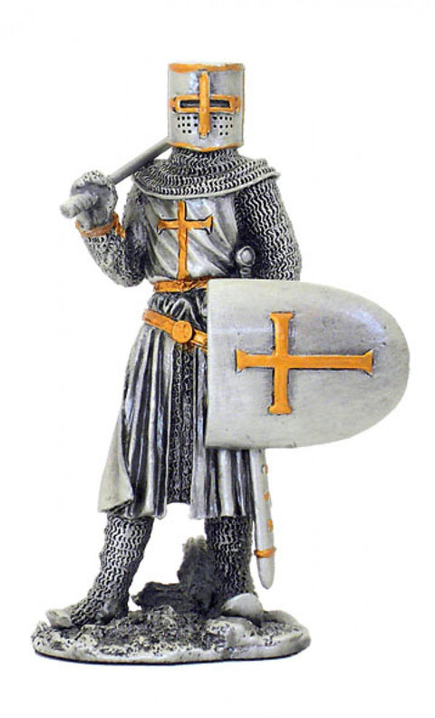 Pewter Teutonic Knight Figurine, Axe & Shield, Hand Painted, 10cm, Italy