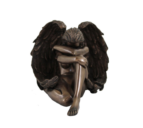 Winged Woman Bronze Resin Statue, Handcrafted Sculpture, 17x14x12 cm, Italy