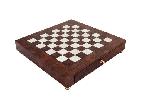 Handmade Elm Wood Chess Board with Drawer Storage, 42x42cm, Made in Italy