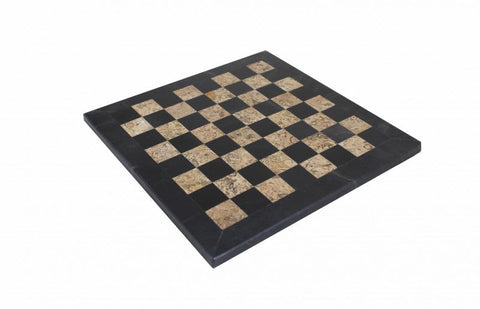 Italian Handmade Marble Chess Set, Black & Brown, Leather Case, 30cm Board