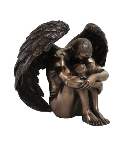 Winged Man Statue, Hand-Finished Bronze Resin Italian Figurine, 15x12x14 cm