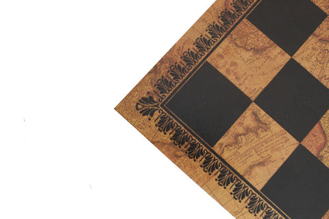 Faux Leather Chess Board with Vintage Map Design, 45x45 cm, Handmade in Italy