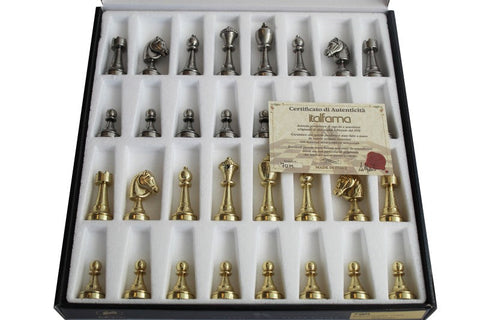 Luxury Chess Set, Metal Pieces, Gold & Silver Plated, Leather Board, Handmade