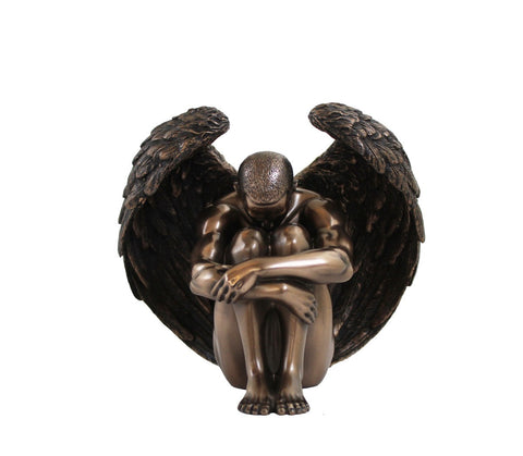 Winged Man Statue, Hand-Finished Bronze Resin Italian Figurine, 15x12x14 cm