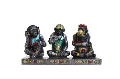 Three Wise Monkeys Resin Statue, Hand-Painted Figurine, 16x6x8 cm, Italy