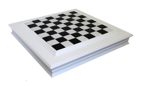 White Marble Top Wooden Chess Board with Drawer, 50x50 cm, Handmade Italy