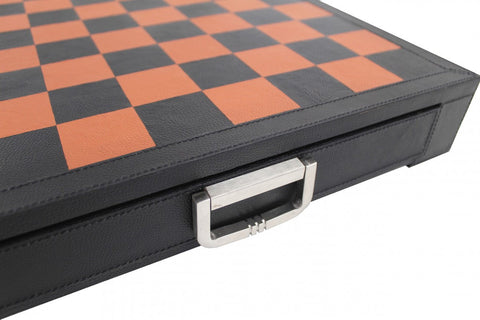 Genuine Italian Leather Chess Board with Storage, Black/Brown, 41 cm