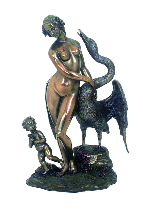 Leda and the Swan Statue, Bronze Resin 25cm, Da Vinci Inspired, Italy