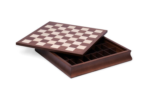 Walnut & Maple Chess Board with Storage, 36x36 cm, 4 cm Squares, Made in Italy