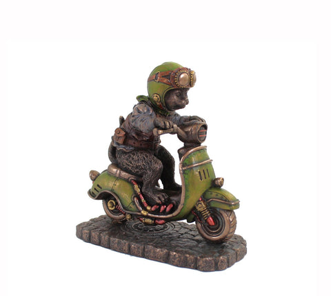 Italian Bronze Resin Cat on Scooter Statue, Handmade Home Decor Gift, 14x7x14cm
