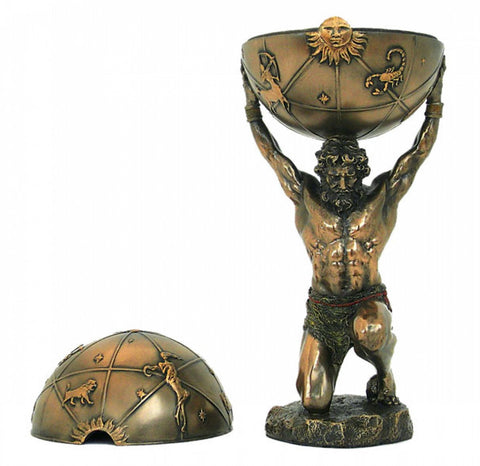 Atlas Titan Bronze Resin Statue 32cm - Handmade Greek Mythology Decor, Italy