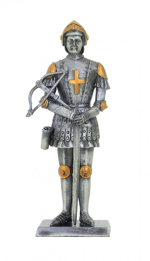 Hand-Painted Pewter Teutonic Knight Archer Figurine, 11cm, Made in Italy