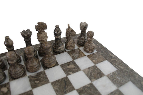 Luxury Handmade Gray & White Marble Chess Set with Leather Case, 30cm, Italian