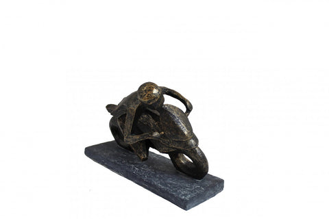 Bronze Resin Motorcycle Rider Statue, Italian Art Figurine, Biker Gift