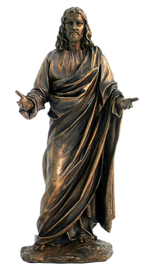 Jesus Statue Open Arms, Bronze Resin 30cm Religious Decor, Made in Italy