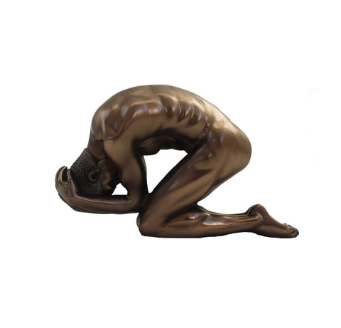 Bronze Resin Nude Male Sculpture, Handmade Italian Modern Art Figurine, 15x6x9cm