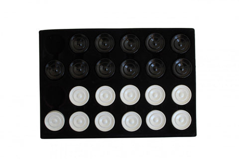 Set of 24 Handmade Wooden Checkers Pieces, Black & White, 2.9 cm, Italian