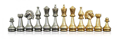 Handcrafted Gold & Silver Plated Metal Chess Pieces, 10cm King, Made in Italy