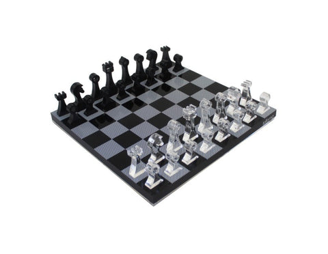 Modern Acrylic Chess Set, Black 24cm Board & Magnetic Storage, Made in Italy