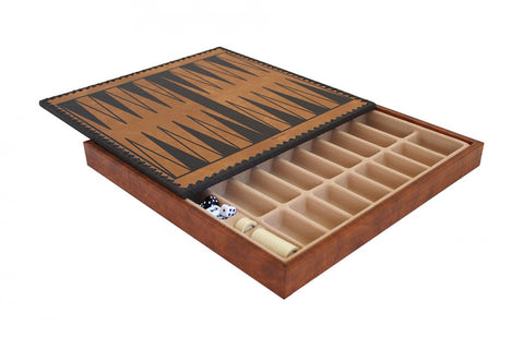Faux Leather Chess Board with Storage, Checkers & Backgammon, 35x35 cm, Italy