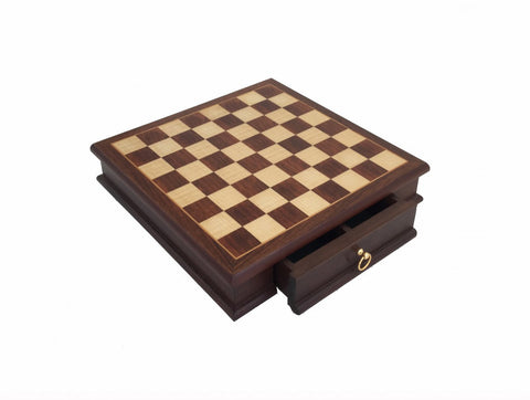 Italian Handmade Mahogany Chess Board with Storage Drawer, 32cm