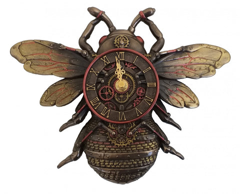 Bee Wall Clock, Bronze Resin, Handmade Decor, 25x20 cm, Made in Italy