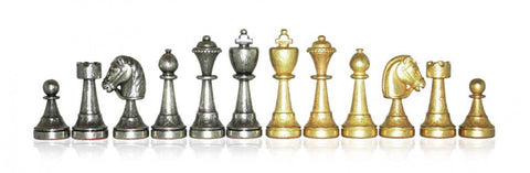 Handmade Metal Chess Set with Leather Board, Gold & Silver, Italian