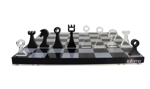 Modern Acrylic Chess Set, Black 24cm Board & Magnetic Storage, Made in Italy
