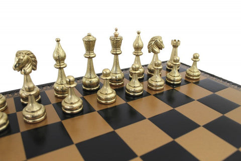 Luxury Metal Chess Set, Gold & Silver, Faux Leather Board, Checkers, Backgammon
