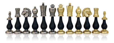Handcrafted Italian Metal & Wood Chess Pieces, Gold Silver Plated, 10.2 cm King