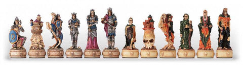 Skeleton Chess Pieces Set, Hand-Painted Gothic Resin, Made in Italy, 8 cm King