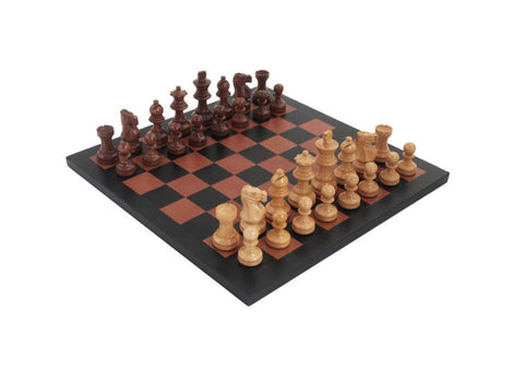 Luxury Handmade Acacia Chess Set, Natural Leather Board, Made in Italy