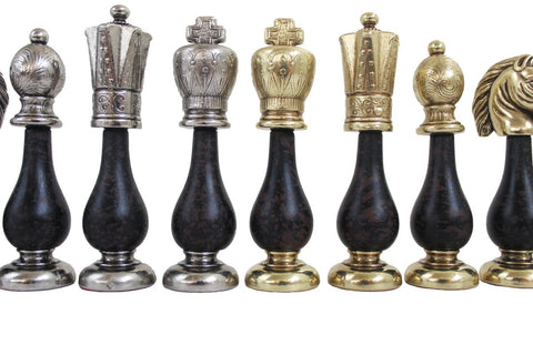 Handcrafted Italian Metal & Wood Chess Pieces, Gold Silver Plated, 10.2 cm King