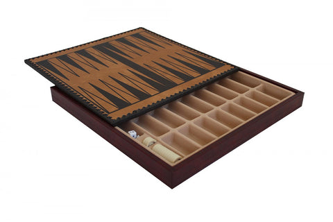 Gold Burgundy Faux Leather Chess Board with Storage, Checkers & Backgammon, 35cm