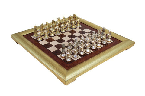 Medieval Pewter Chess Set, Gold & Silver Plated, Elm Wood Board, Made in Italy