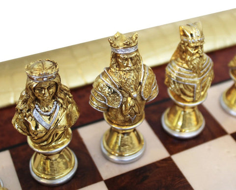 Medieval Pewter Chess Set, Gold & Silver Plated, Elm Wood Board, Made in Italy