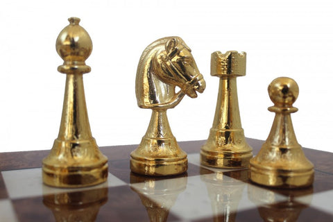 Handmade Metal Chess Set, Gold & Silver Pieces, Wood Board, Made in Italy